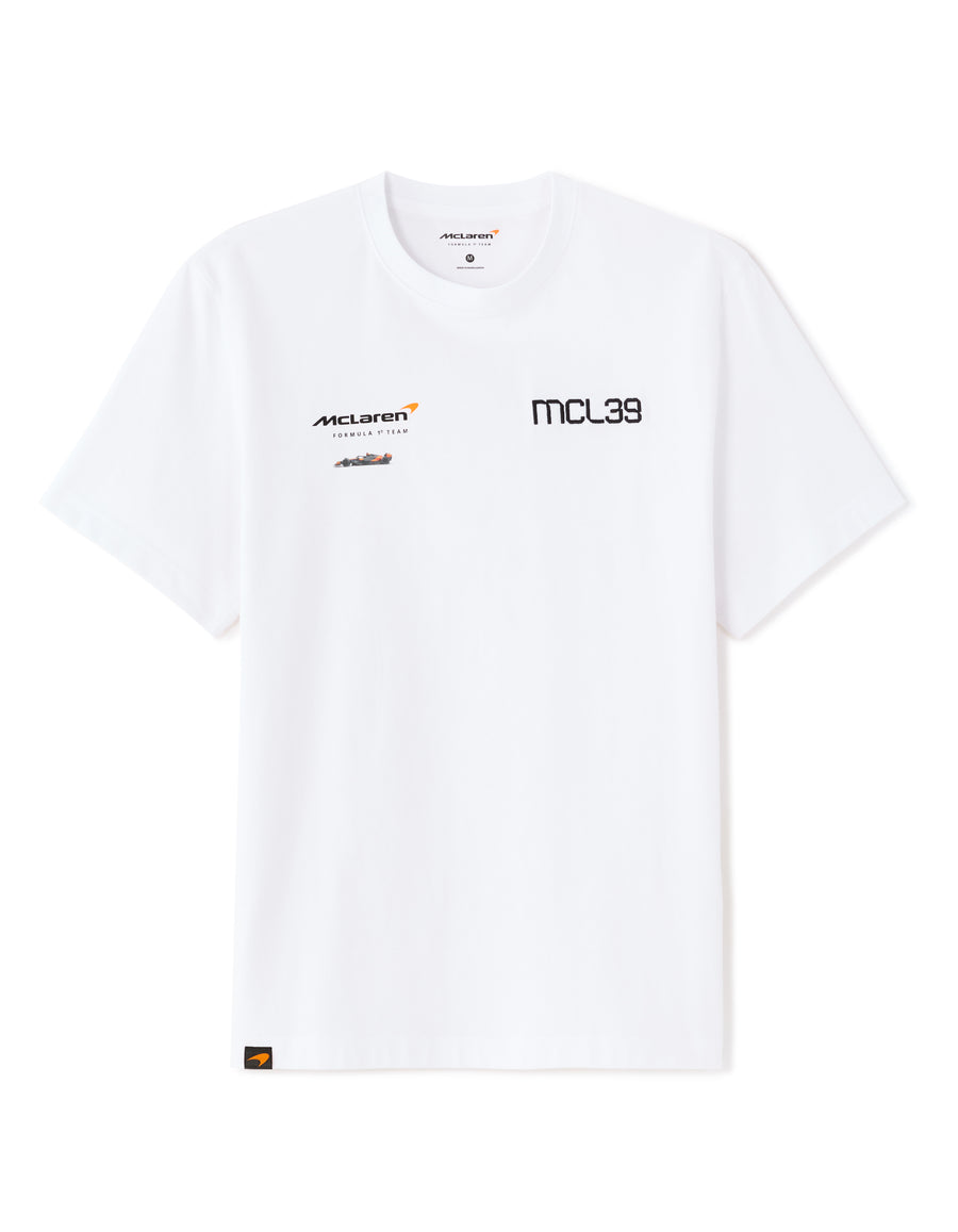 Off-white crew neck polo shirt, front view